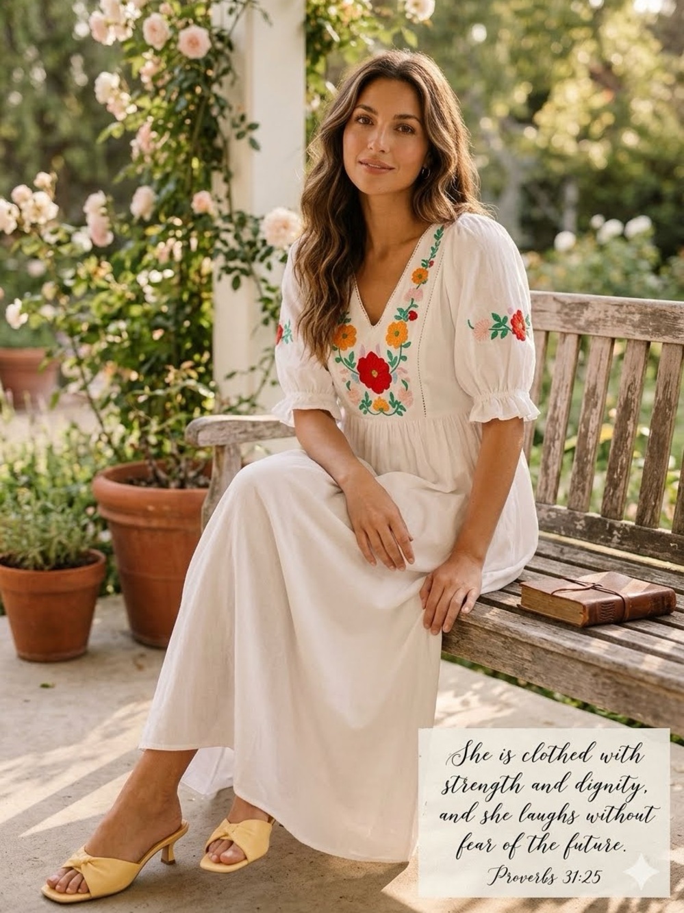 Urban Outfitters White Embroidered Boho Maxi Dress Floral Smocked 100% Cotton - Picture 7 of 16